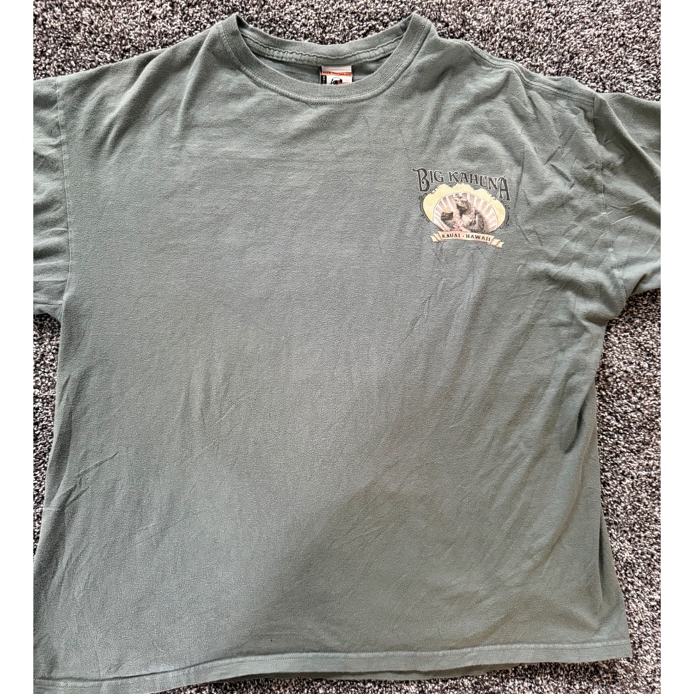 Vintage The Duck Co Big Kahuna Kauai Hawaii Graphic T-Shirt XL Green Humor